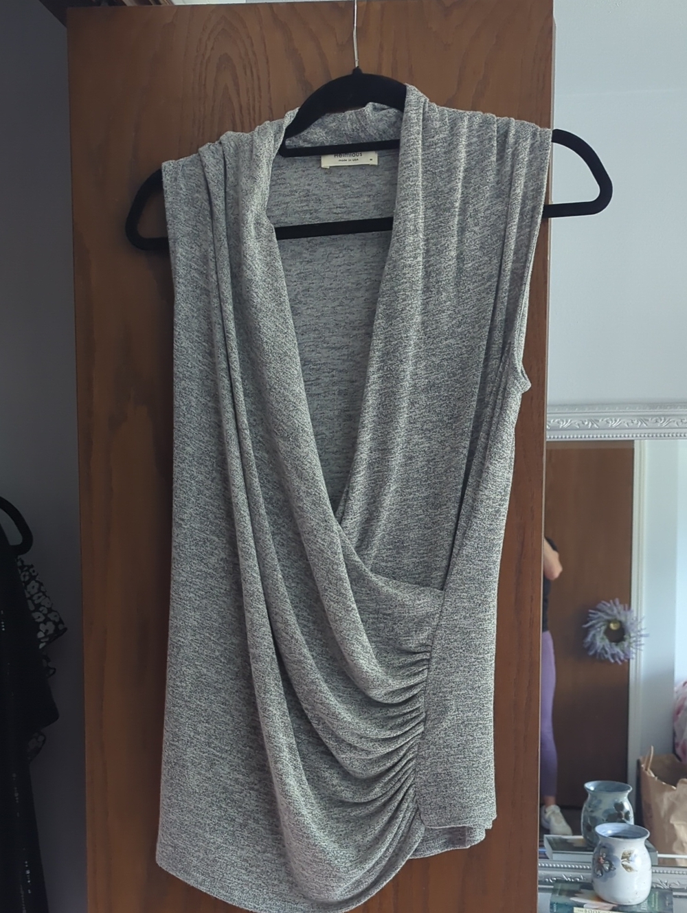 Draped Gray Sleeveless V-Neck Camisole
